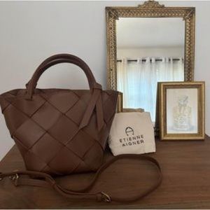 ETIENNE AIGNER LEATHER ELLA WOVEN SMALL SATCHEL CROSSBODY LUGGAGE